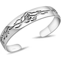 Tony Fein Silberarmband Armreif 15 mm Tribal Muster 925er Sterling Silber Massiv Poliert Oxidi, Made in Italy für Damen und Herren