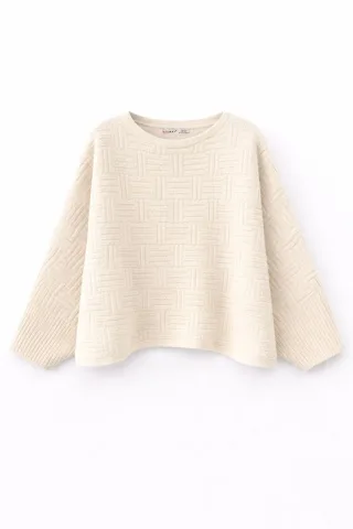 Oversized Texturierter Rippstrick Pullover mit Rundhalsausschnitt