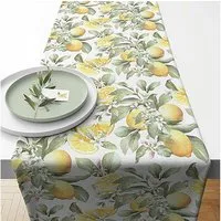 Ambiente Luxury Paper Products Tischläufer, Tischläufer Baumwolle 40cm x 1,5m mit Zitronen Muster Gelb / Grün