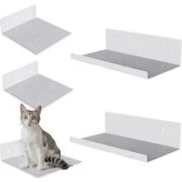 QLS Katzen-Kletterwand Set Lichtgrau, mit Filz 2 Liegen 3 Stufen zur Wandmontage