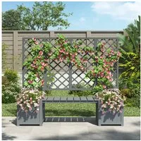 Flieks Pflanzkübel, Hochbeet Blumenkübel Pflanzkasten mit Spalier und Sitz 169x145x42cm