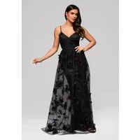 OMBRE Abendkleid Romantisches Maxikleid mit 3D-Blumenapplikationen