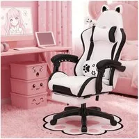 oyajia Gaming-Stuhl Bürostuhl Ergonomisch mit Kopfstütze und Katzenohren, PU-Leder (Gamer Stuhl, Racing Computerstuhl PC Stuhl mit Fußstütze Kopfstütze, 1 St), 115-125cm verstellbare Sitzhöhe, mit Lendenwirbelstütze