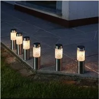 MARELIDA LED Solarleuchte LED Solar Wegleuchten Mosaik Solarleuchten Edelstahl silber 6er Set, LED Classic, warmweiß (2100K bis 3000K)