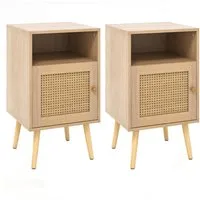 COSTWAY Nachttisch (2-St), Rattan, mit offenem Regal & Tür, 40 x 39 x 70cm