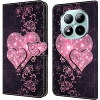 CLM-Tech Handytasche für Xiaomi Redmi Note 15 Pro 5G 6,83 Zoll Klapphülle aus PU Leder (rosa Herzen, 1-tlg., Flip Case), Magnetverschluss, Standfunktion und Kartenfächer