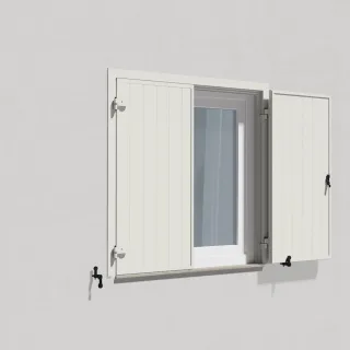 Klappläden Weiß, Zargenrahmen 55x67, Verkehrsweiß RAL 9016, 800 x 800 mm, Lamellenform Leipzig 2-flügelig, individuell nach Maß