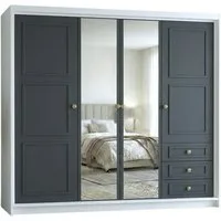 A&J MöbelLand GmbH Drehtürenschrank OSLO viertüriger Kleiderschrank mit Schubladen und Metallgriffen (Geräumiger viertüriger Kleiderschrank mit Schubladen und Metallgriffen. Geräumiger Schrank mit einer Breite von 200 cm und Schubladen, ideal zur Auf