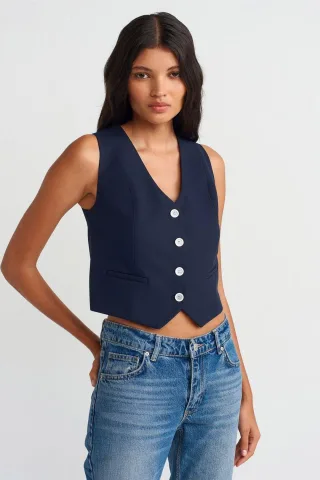 Damen Cropped Woven Weste