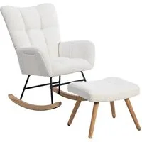 BlingBin Schaukelstuhl mit Bügeln, Loungesessel (Höhe 92 cm, Sitzbreite 65 cm - inklusive Fußhocker (49x38x38 cm), 1 St), Ergonomischer, stabiler Gummi Holzrahmen, belastbar bis 250 lbs