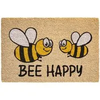 matches21 HOME & HOBBY Fußmatte Kokosmatte Bienen Bee Happy Spruch als aussen Sauberlaufmatte, rechteckig, Höhe: 15 mm, Rutschfeste Kokos-Türmatte als Outdoor Schmutzfangmatte 40x60 cm