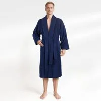 HAMMETEX Herrenbademantel hergestellt aus 100% Baumwolle – 380 g/m² Frottee, mit Taschen, Langform, Baumwolle, Schalkragen, Gürtel, saugfähig & Weich