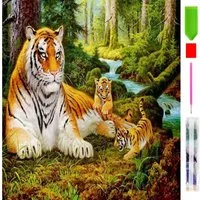 LA CUTE Malen nach Zahlen 5d Diamond Painting Tiger Familie Malen nach Zahlen 30x40cm (Komplettset für 5D Diamond Painting inklusive Leinwand, Diamanten und Werkzeugen, Diamond Painting Set mit Zubehör für DIY-Kreativität und Entspannung), 30x40cm 5D