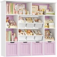 Homfa Kinderregal mit 4 Spielzeugkisten auf Rollen und 6 Boxen, Spielzeugregal mit 6 offenen Fächern Spielzeugtruhe 125x121x33cm