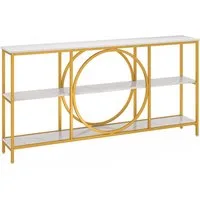COSTWAY Konsolentisch, 180cm, schmal, 3 Ebenen Sofatisch, Metallrahmen Weiß