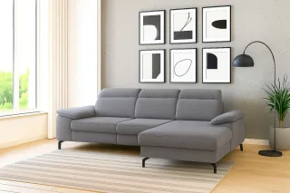 Ecksofa mit Schlaffunktion Sofa MARGIT in Stoff Alfa Grau Ottomane Rechts