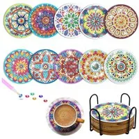 FOUORTUNATE-BEE Kreativset 10er Set Diamond Painting Untersetzer mit Halter, DIY Kunst, (Diamant-Kunst Untersetzer Set für Anfänger & Erwachsene)
