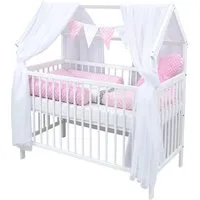 Baby-Delux Komplettbett Hausbett Babybett Schutzgitter Komplettset, 10-tlg., Kinderbett 60x120 cm weiß, Bettset verschiedene Designs