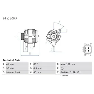 Bosch Lichtmaschine 105A Honda Accord Cr-V Crossroad 2,0