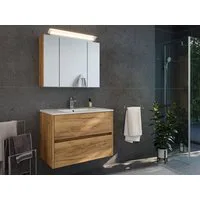 Magnolia Home Badmöbel-Set Badmöbelset Taifun 80cm 2tlg mit Spiegelschrank eiche gold