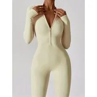 FemmeTone Turnanzug Damen Sport Overall Jumpsuit – Langarm Einteiler mit Reißverschluss, Atmungsaktive Sportbekleidung – perfekt für Yoga, Fitness & Workout
