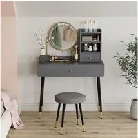 Vicco Schminktisch Mirela, Grau, 90 cm mit LED-Spiegel und Hocker (2-St)
