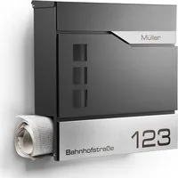 NewHabitat Briefkasten Moderner Wandbriefkasten Personalisierbar Anthrazit RAL7016 (Komplettset, Modell: Oslo), Rostfrei