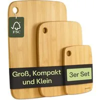 Praknu Schneidebrett 3er Schneidebrett Set - Echtes Bambus Holz - Praktische Größen mit, Bambus, (3er-Set, 3-St), Größen