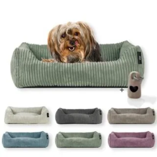 Rohrschneider ® Hundebett waschbar für kleine Hunde mit Hundekissen Cord (ca. 55x42 cm) inkl. Gassibeutel