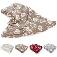 Wohndecke Kuscheldecke Herzen Flanell Sofadecke Landhaus, heimtexland, kuschelig weich und warm I XL 150x200