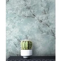Newroom Vliestapete Bene Muster 1, Blau Tapete Leicht Glänzend Floral - Blumentapete Mustertapete Türkis Weiß Baum Modern für Schlafzimmer Wohnzimmer Küche, Mustertapete