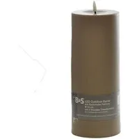 B&S LED-Kerze LED Kunststoffkerze Outdoor taupe 25 x Ø 10 cm Flackerflamme & Timer
