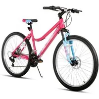 HILAND Mountainbike 26 Zoll Damen Fahrrad, MTB für Damen und Erwachsene, Mit 18-Gang und gefederte Vorderradgabel, mechanische Scheibenbremsen