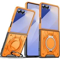 Wigento Handyhülle Für Samsung Galaxy Z Flip7 5G MagSafe 360 Grad Ringhalter Hülle Orange, MagSafe Hülle mit integriertem Ringhalter und Schutzkante