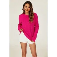 FS Collection Strickpullover Damen Strickpullover Zopfmusterpullover Pullover-Oberteil mit Herz (Einheitsgröße: UK 8–16 / EU 36–44, 4 Farben : Navy, Grau, Dark Fuchsia und Creme) 56% Viscose, 26% Polyester, 18% Wool