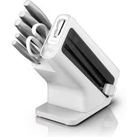 NINJA Messerblock Ninja StaySharp Messerblock mit integriertem Schleifer K62006EUWH (7tlg), rostfreier deutscher Edelstahl, Erl-Design, integrierter Schleifer