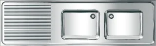 KWC Aquarotter Gewerbespüle, MAXIMA, Edelstahl, 2 Becken, 2000x432x600 mm, Tropfteil li, 2000057710 2000057710