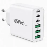 PlugUp 65W Ladegerät 6-Port 30W Schnellladeadapter Fast-Charging USB-Ladegerät (3100 mA, Universelles Schnellladegerät für Smartphone, Tablet & USB-C-Geräte)