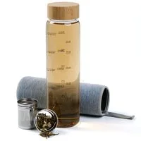 Penelife Isolierflasche Teeflasche mit Sieb to go 1l Trinkflasche mit Edelstahl Sieb, Borosilikatglas, 1 Liter Volumen
