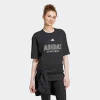 adidas Sportswear T-Shirt HOUSE OF TIRO LINEAR GRAPHIC sportlicher Stil mit großem linearem Logo, ohne Verschluss