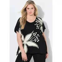 Ulla Popken T-Shirt Poncho-Shirt Blüten Oversized Rundhals Halbarm