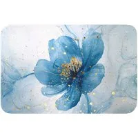 OnlyWow WC-Vorleger Blumen - Blau - Gold - Aquarell - Modern, Höhe 10 mm, Polyester, Rechteckig, WC Teppich, Toilettenvorleger, Toilettenteppich, Badematte 60x40 cm