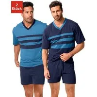 le jogger® Pyjama (Packung, 4 tlg., 2 Stück) Schlafanzug mit kontrastfarbigen Einsätzen vorn