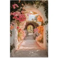 MuchoWow Poster Fensterblick - Bogen - Blumen - Pastell, (1 St), Poster ohne Rahmen, Wandbild, Wandposter, 20x30 cm