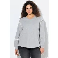 Ulla Popken Sweatshirt Sweatshirt Ziernähte Oversized V-Ausschnitt