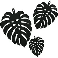 UNUS HOME Wanddekoobjekt Monstera Blätter aus Metall (3 St., 3er Set, Schwarz), Stilvolle Wanddekoration für Innen- und Außenbereiche