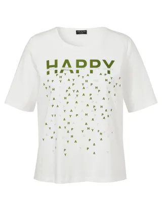 VIA APPIA DUE - T-Shirt Rundhals 1/2 Arm Motiv Strass ecru/moos - Gr. - 46