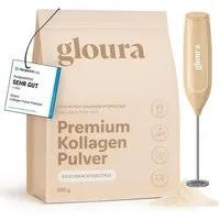 Gloura Gloura® Premium Kollagen Hydrolysat Pulver (Typ 1 & 3) + Getränkemixer Pulver, 1 er 500 g, Frei von Zusatzstoffen, geschmacksneutral, gut löslich