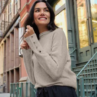 Soft Touch Stehkragenpullover mit Ärmelknöpfen für Damen, Damen, size: regular, Grau, Polyacryl/Woll-Mischung/Nylon-Mischung, by Lands' End