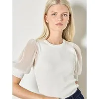 Apricot Shirttop Top mit Plissee-Ärmeln und Rippstrick